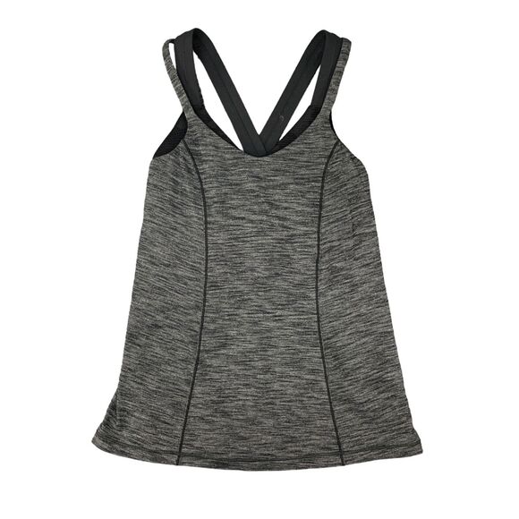 Lululemon Run For Gold Tank Top Womens 2 Heather Gray Shelf Bra Cross Back Shirt - Picture 1 of 15